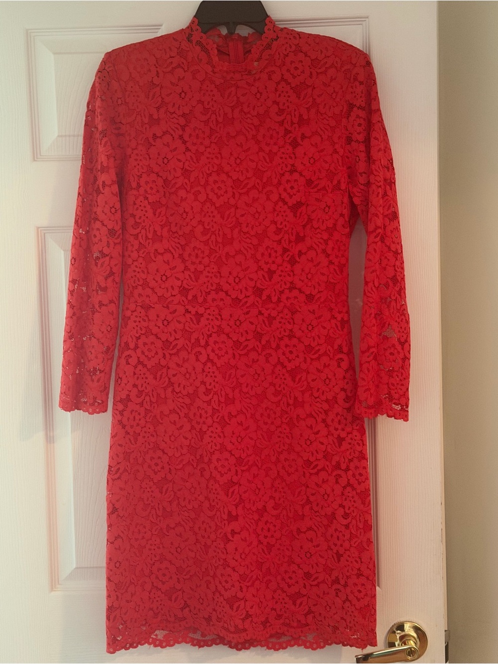 H&M Red Lace Long-Sleeve High-Neck Shift Dress